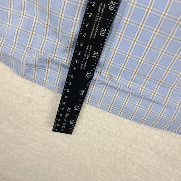 Joseph Abboud Dress Shirt Mens XL Blue Brown Check Non Iron Cotton Button Up - Picture 7 of 11